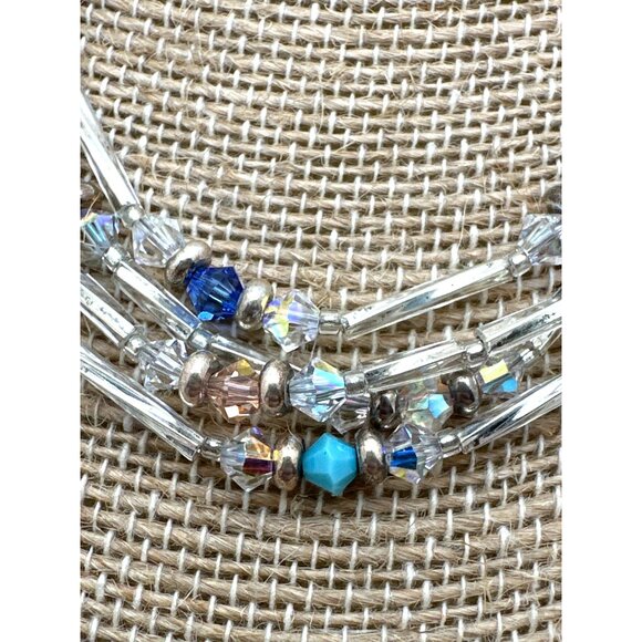 Magnetic Multicolor Aurora Borealis Crystal Necklace Multi-Strand Glass Beads - Picture 3 of 8